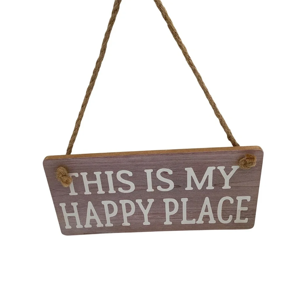 This Is My Happy Place Wooden Hanging Sign Wall Decor Rustic Jute Rope‎ 10x5